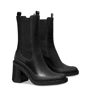 New! Tory Burch Expedition Leather 9 M Chelsea Black Boots DD386